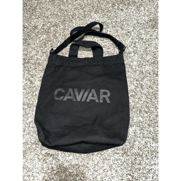 Baggu Caviar "Hallo!" Recycled Cotton Black Tote Bag - Picture 1 of 8